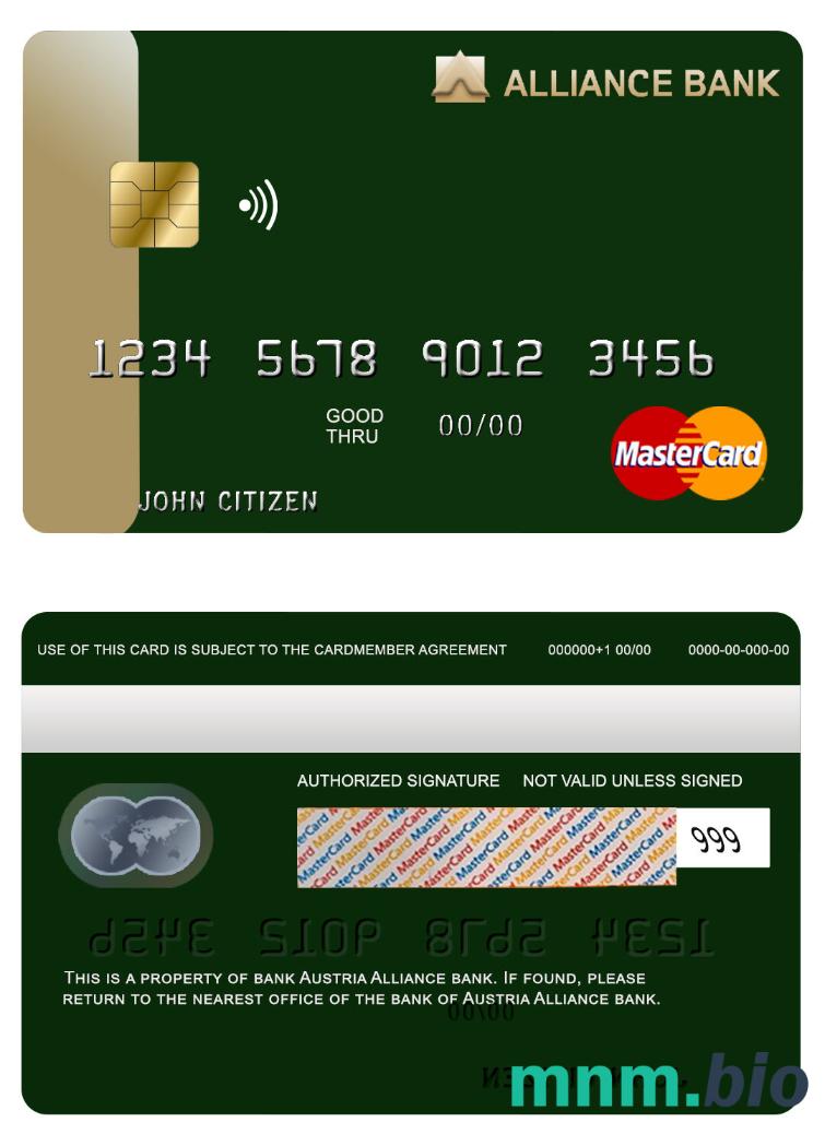 Austria Alliance bank przykład karty mastercard w formacie PSD